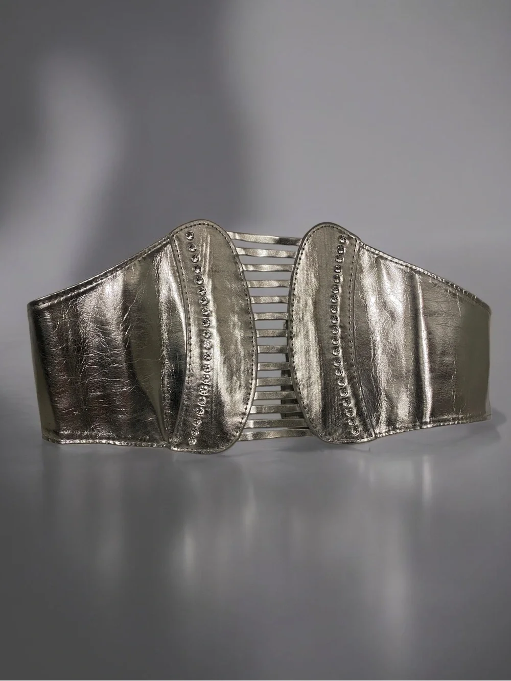 Y2K Silver Cyber Corset Rhinestone Waist Belt